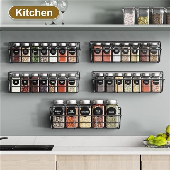 5 Pack Spice Rack Seasoning Organizer Wall Mount, Hanging Spice Organizer Shelf - Picture 3 of 7